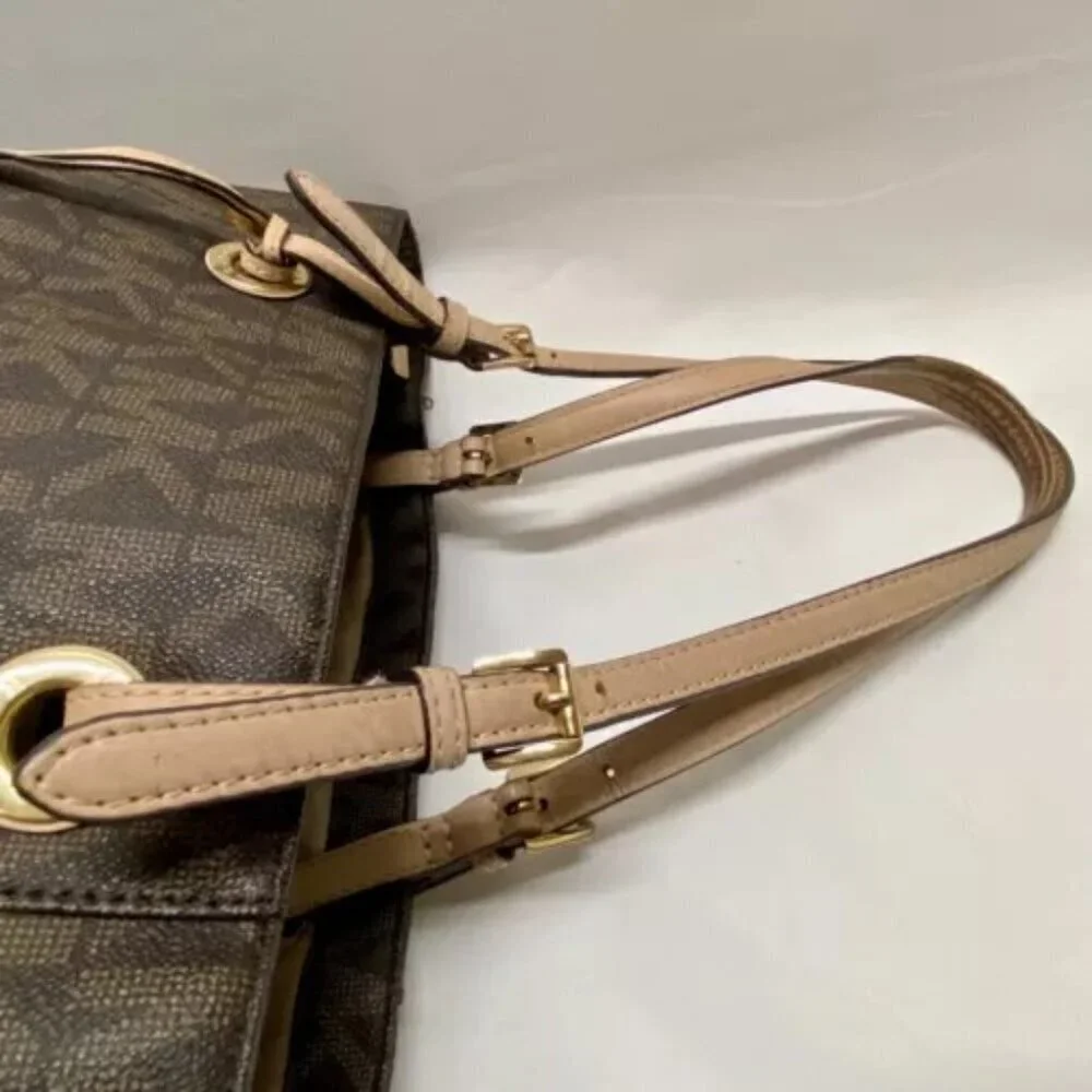 Michael Kors Signature Jet Set East West Top‎ Zip Tote Brown Khaki Saffiano EUC
